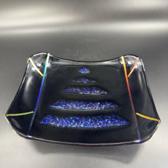 Hand Made Dichroic Art Glass Fused Iridescent Finish Bowl Dish Christmas Center - Picture 12 of 16